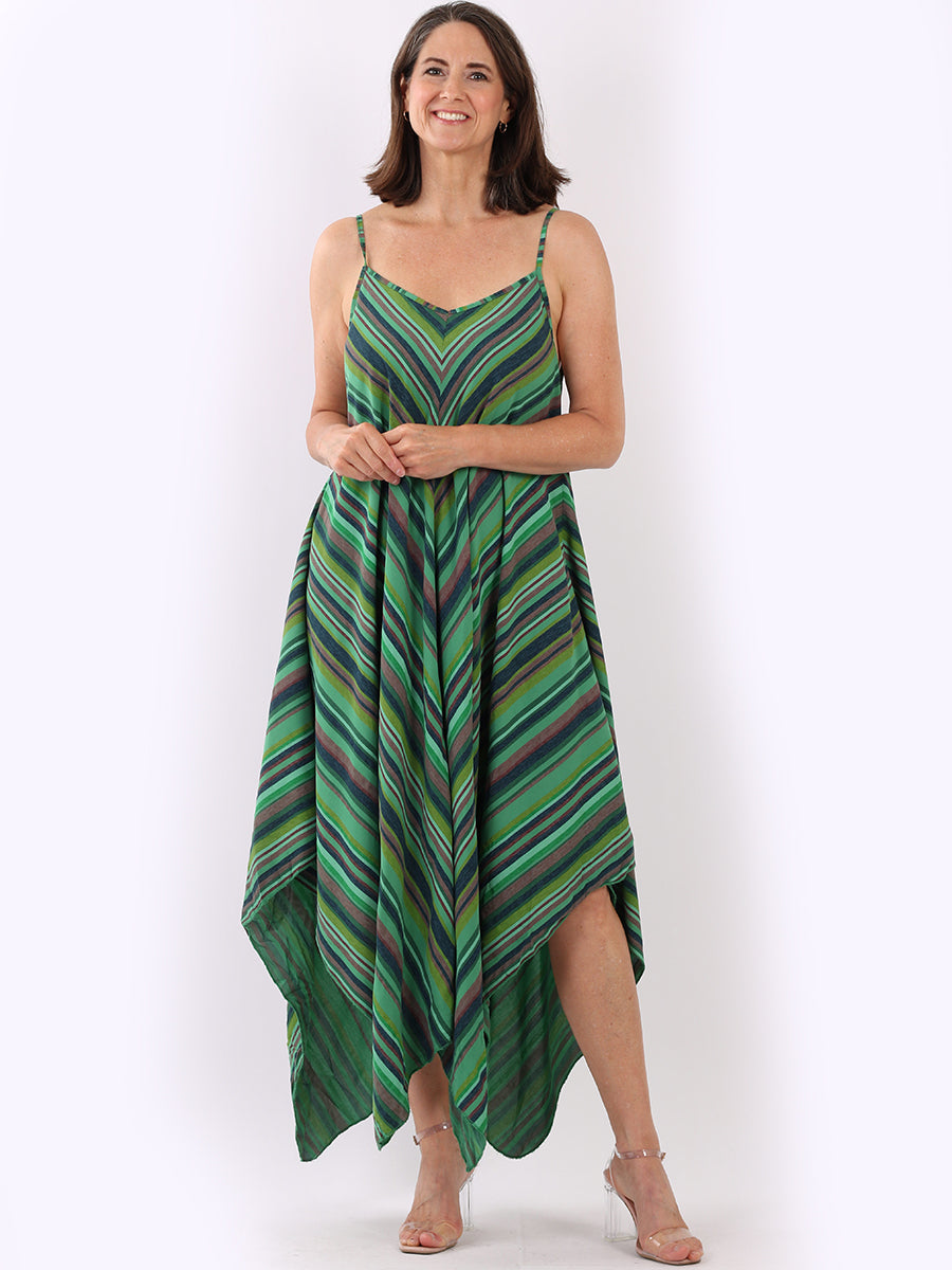 V-Neck Stripy Print Cami Maxi Dress