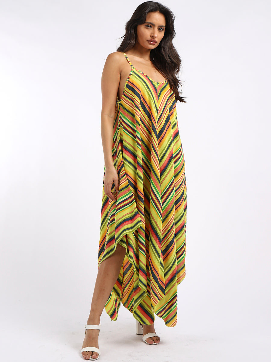 V-Neck Stripy Print Cami Maxi Dress