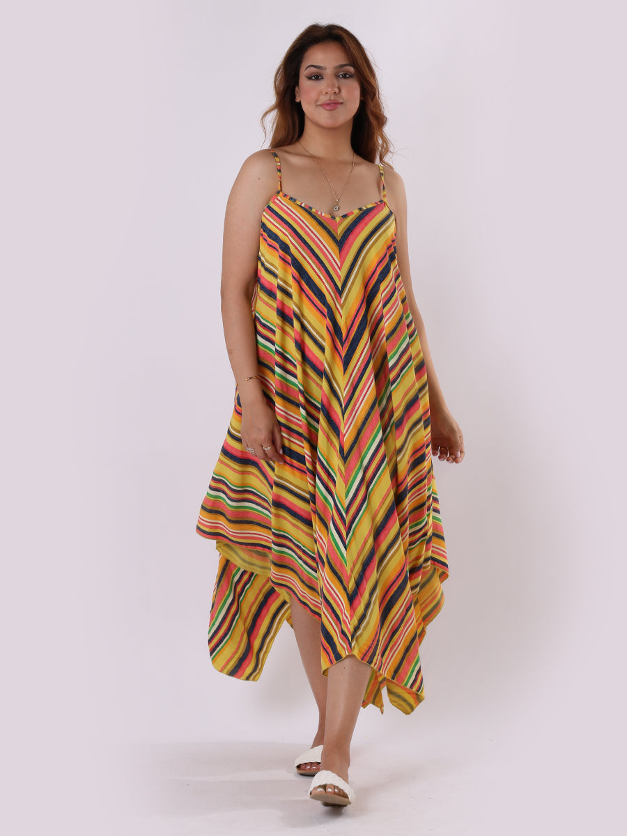 V-Neck Stripy Print Cami Maxi Dress