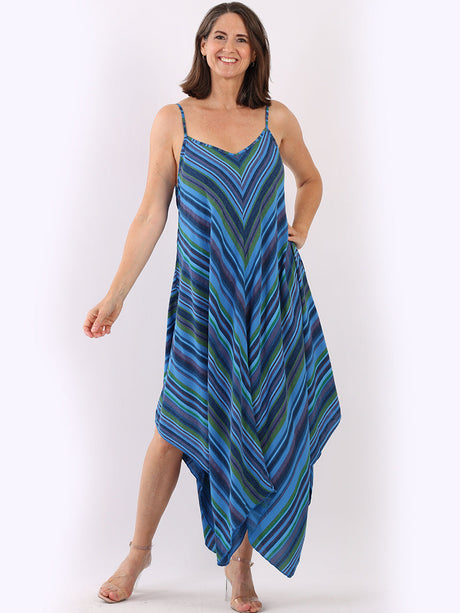 V-Neck Stripy Print Cami Maxi Dress