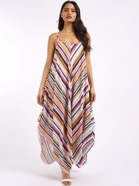 V-Neck Stripy Print Cami Maxi Dress