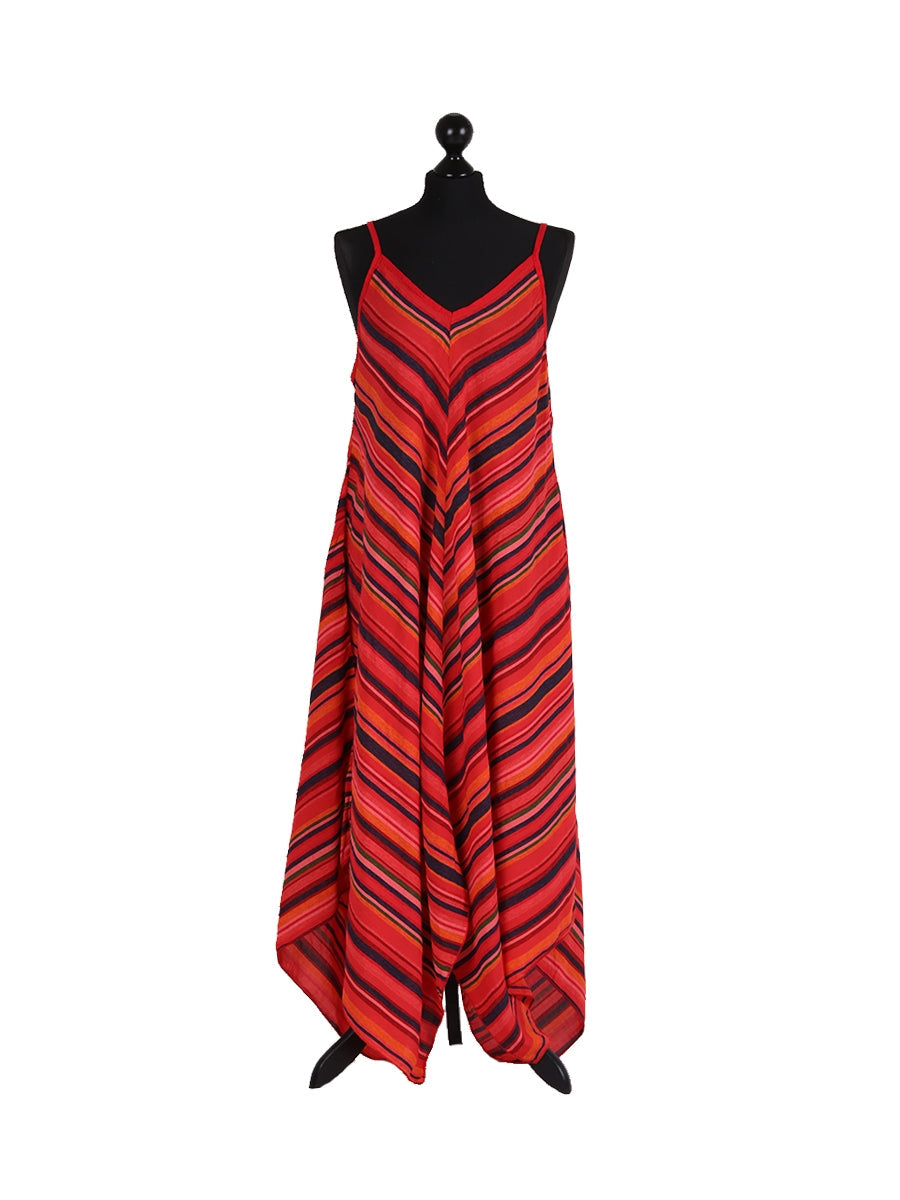 V-Neck Stripy Print Cami Maxi Dress