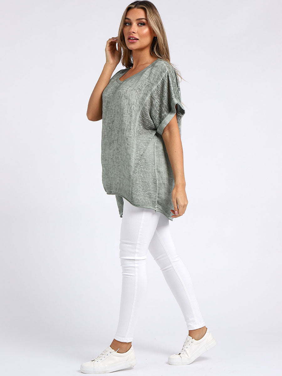 Linen Hi-Lo Ladies Vintage Washed Top