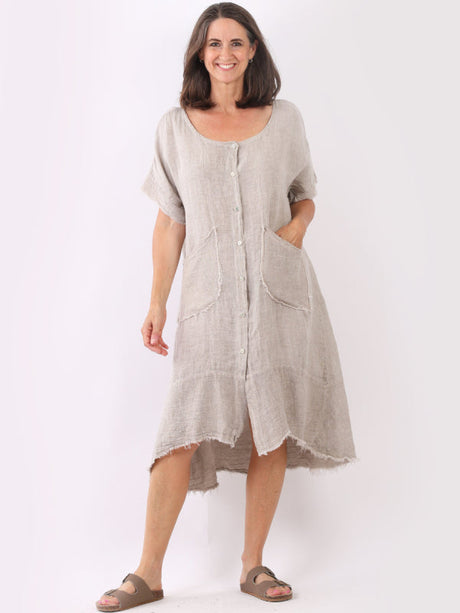 Vintage Wash Plain Linen Shirt Dress