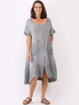 Vintage Wash Plain Linen Shirt Dress