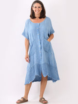 Vintage Wash Plain Linen Shirt Dress