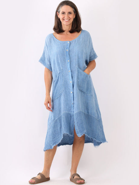 Vintage Wash Plain Linen Shirt Dress