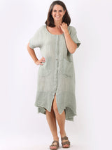 Vintage Wash Plain Linen Shirt Dress