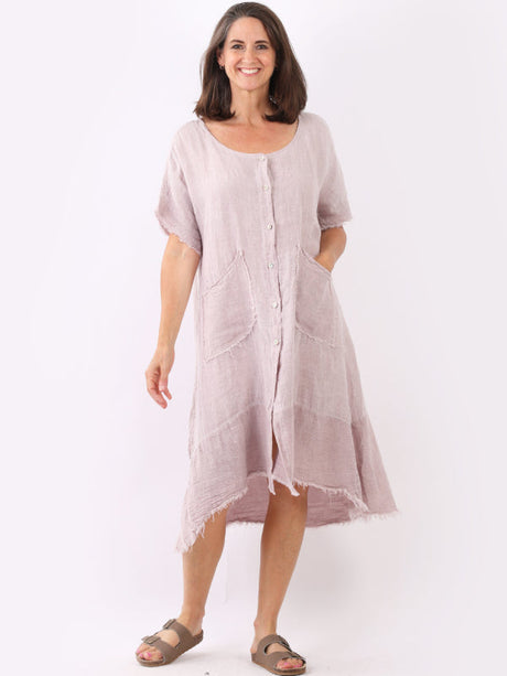 Vintage Wash Plain Linen Shirt Dress