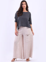 Plain Vintage Wash Linen Wide Leg Palazzo Trouser