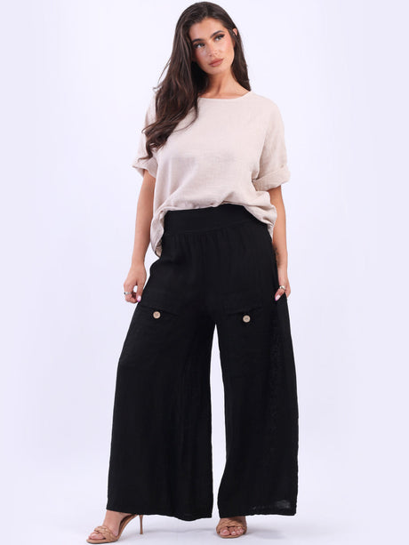 Plain Vintage Wash Linen Wide Leg Palazzo Trouser