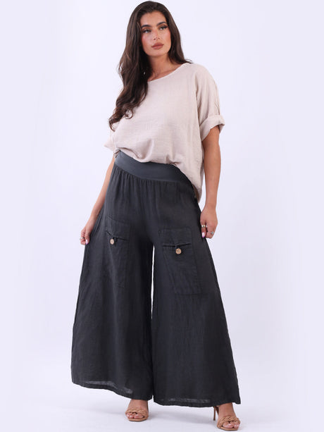 Plain Vintage Wash Linen Wide Leg Palazzo Trouser