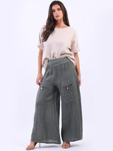 Plain Vintage Wash Linen Wide Leg Palazzo Trouser