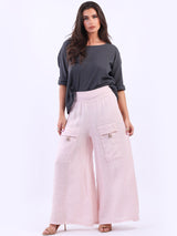 Plain Vintage Wash Linen Wide Leg Palazzo Trouser