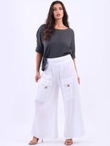 Plain Vintage Wash Linen Wide Leg Palazzo Trouser