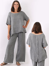 Plain Vintage Washed Dip Hem Linen Button Top