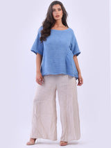 Plain Vintage Washed Dip Hem Linen Button Top