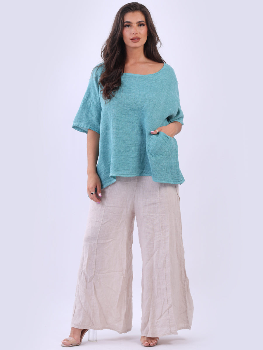 Plain Vintage Washed Dip Hem Linen Button Top