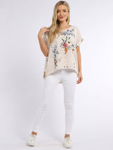 Vintage Wash Women Floral Linen Crop Top