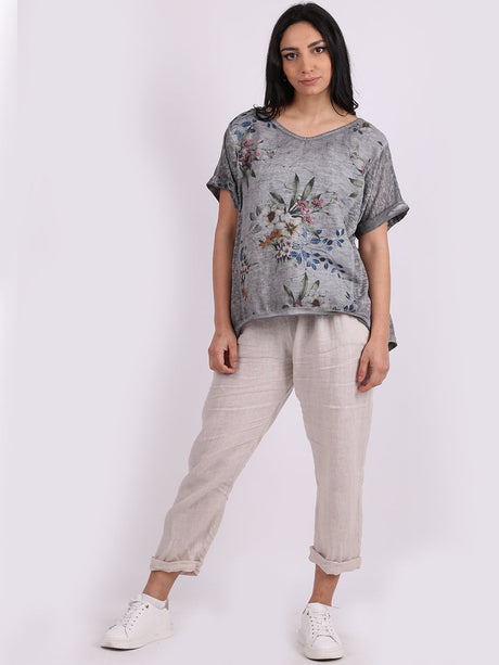 Vintage Wash Women Floral Linen Crop Top