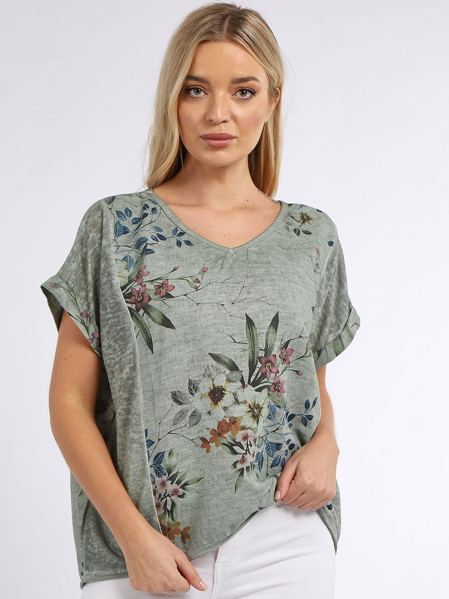 Vintage Wash Women Floral Linen Crop Top