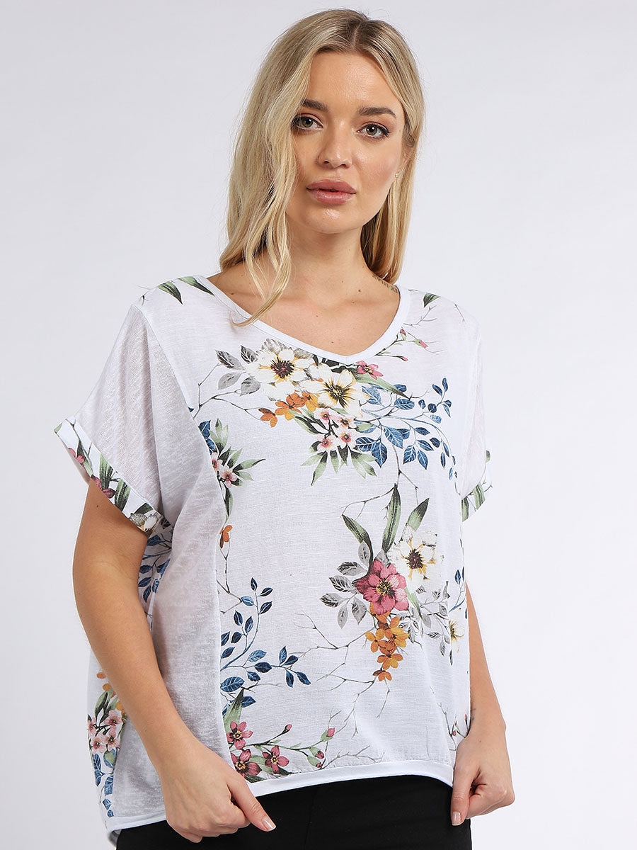 Vintage Wash Women Floral Linen Crop Top