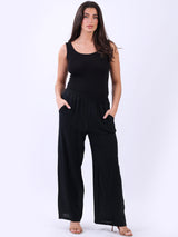 Ladies Relaxed Fit Vintage Washed Wide Leg Pant