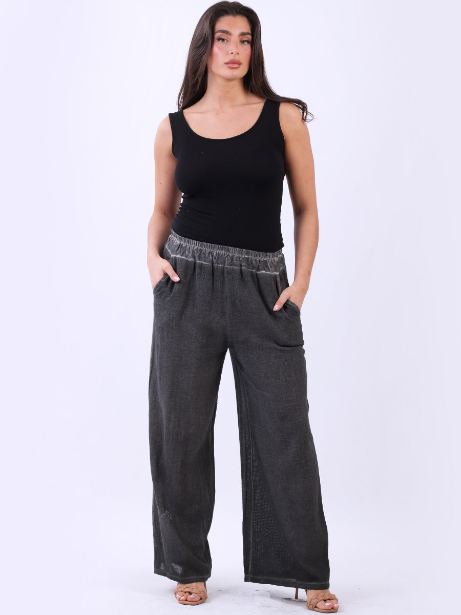 Ladies Relaxed Fit Vintage Washed Wide Leg Pant