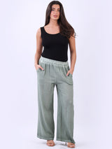 Ladies Relaxed Fit Vintage Washed Wide Leg Pant