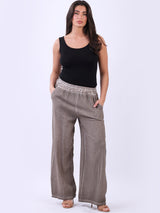 Ladies Relaxed Fit Vintage Washed Wide Leg Pant