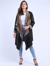 Leopard Shawl Collar Asymmetric Dual Cardigan