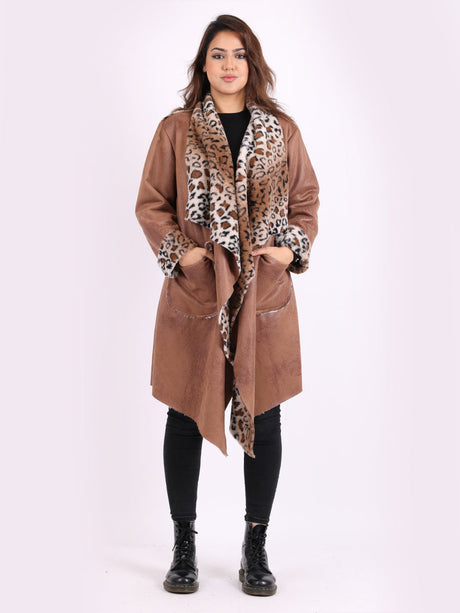 Leopard Shawl Collar Asymmetric Dual Cardigan