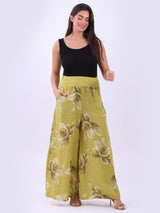 Ladies Floral Print High Waist Linen Pant