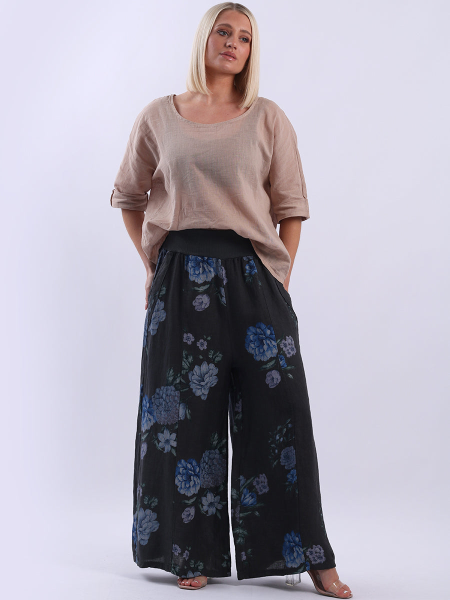 Wide Leg Linen Floral Palazzo