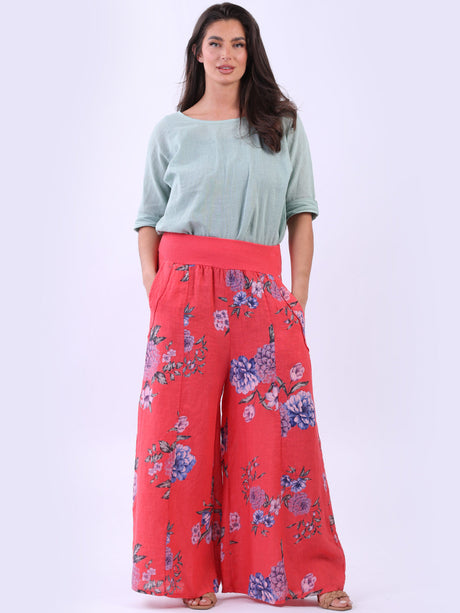 Wide Leg Linen Floral Palazzo