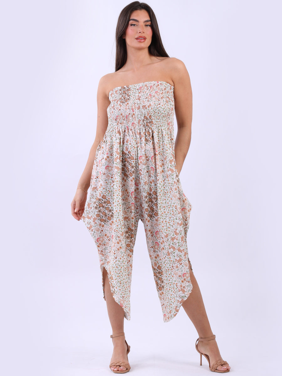  Smocked Floral Tube Jumpsuit