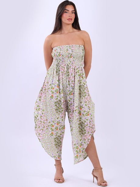  Smocked Floral Tube Jumpsuit