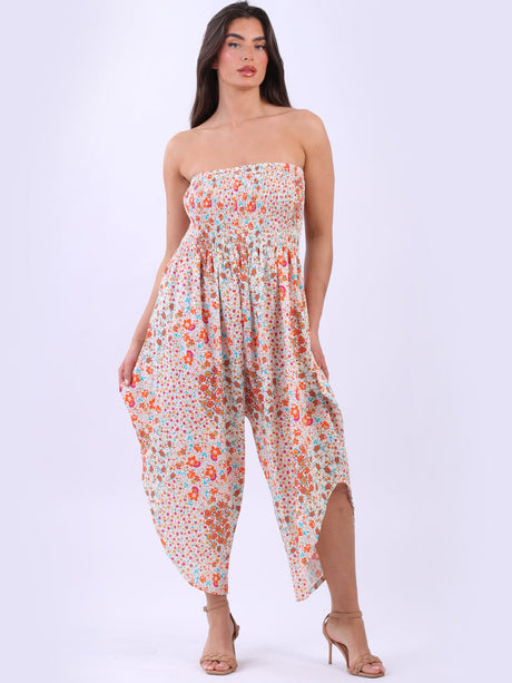  Smocked Floral Tube Jumpsuit