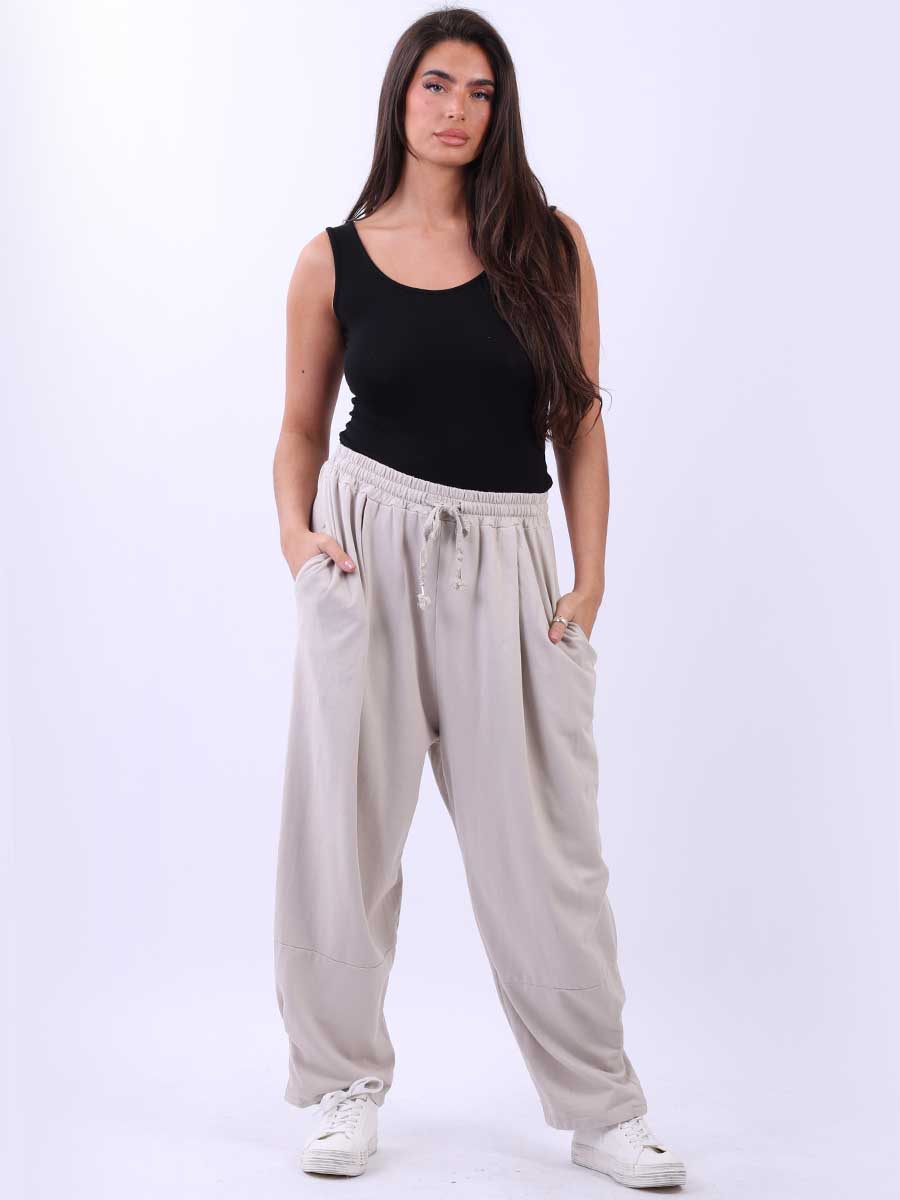 Ladies Plain Relaxed Fit Slouchy Cotton Trouser