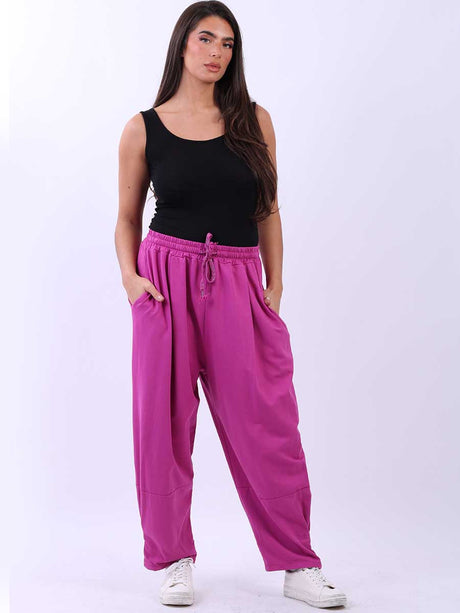 Ladies Plain Relaxed Fit Slouchy Cotton Trouser