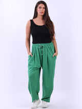 Ladies Plain Relaxed Fit Slouchy Cotton Trouser