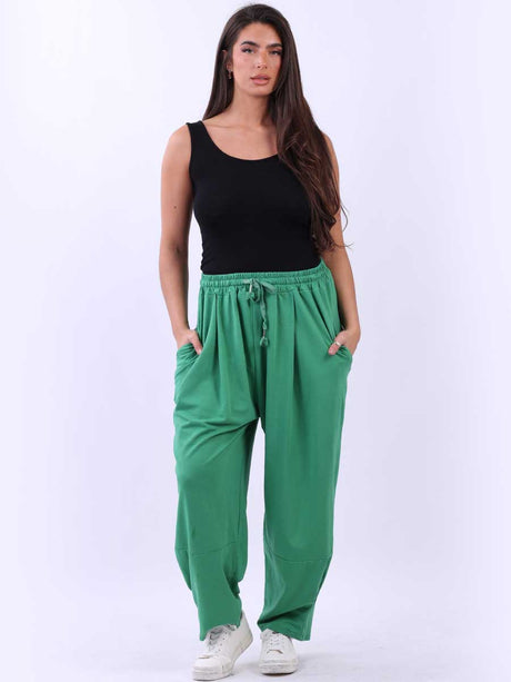 Ladies Plain Relaxed Fit Slouchy Cotton Trouser