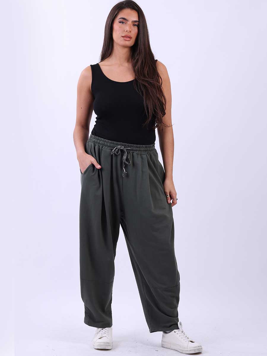 Ladies Plain Relaxed Fit Slouchy Cotton Trouser