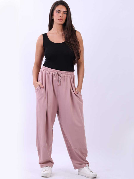 Ladies Plain Relaxed Fit Slouchy Cotton Trouser