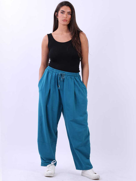 Ladies Plain Relaxed Fit Slouchy Cotton Trouser