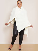 Ladies Plain Cross Over Rib Knit Wrap Cape Shawl