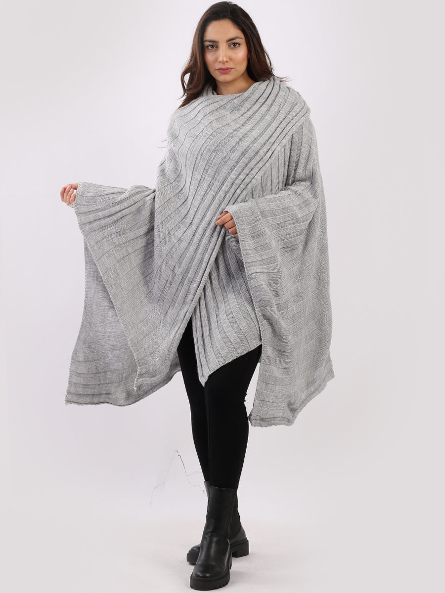 Wrap Over Plus Size Rib Knitted Poncho