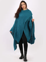 Wrap Over Plus Size Rib Knitted Poncho