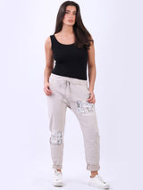 Ladies Sequin Writing Print Magic Pant