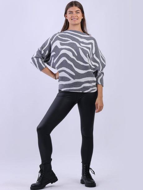 Zebra Print Batwing Knitted Crop Jumper